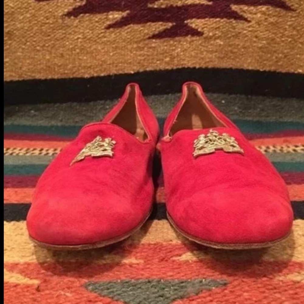 RALPH LAUREN Collection Red Suede Tuxedo Flat Classic Lion Crest 8.5M Italy Rare - Picture 4 of 11